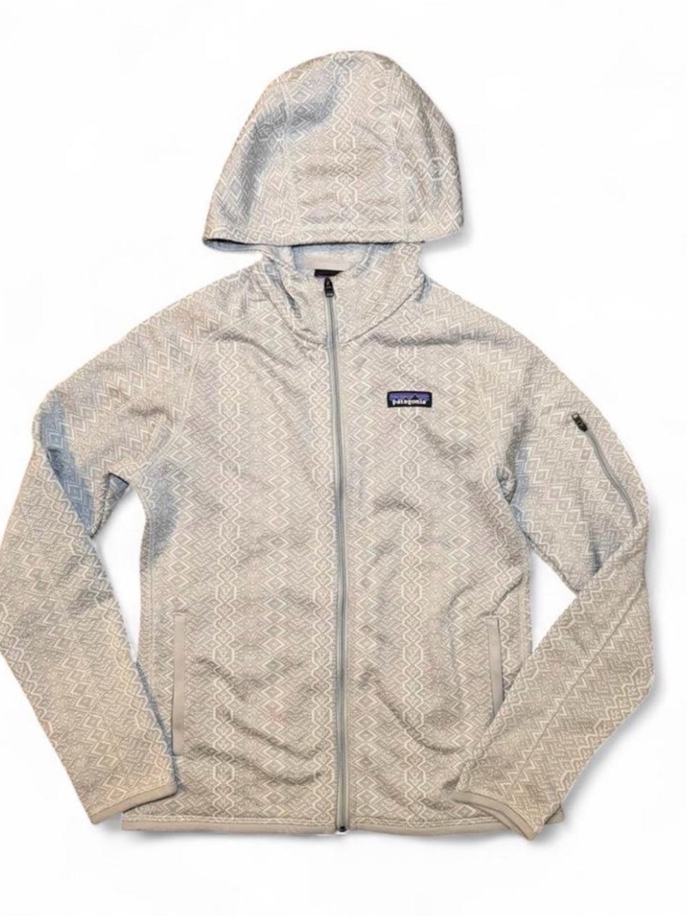 Patagonia Women’s Small Full Zip Fleece Hoodie Gray Geometric Pattern Outdoor